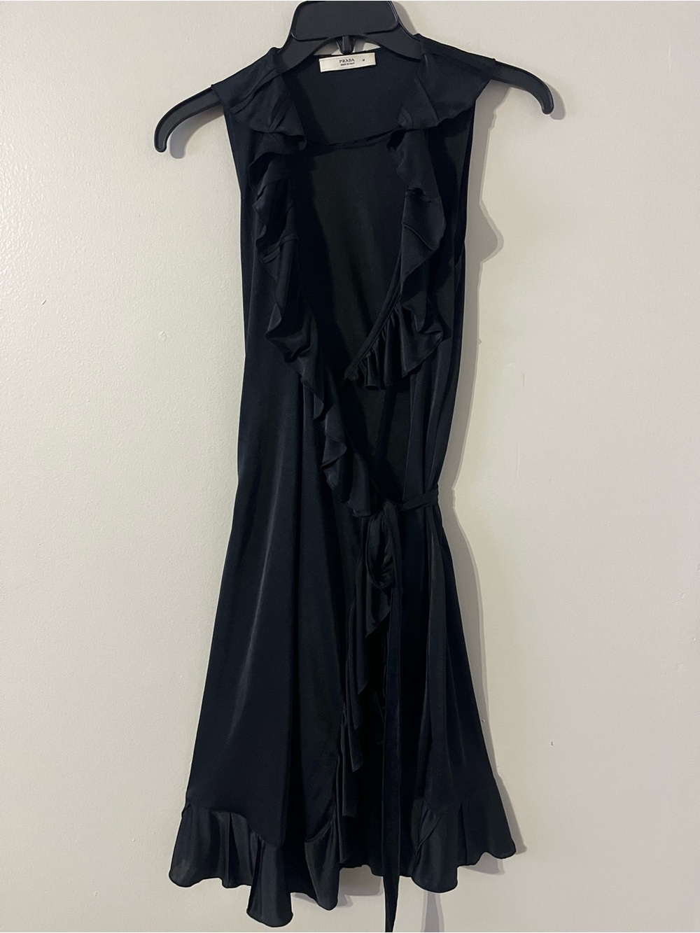 Prada Sleveless Black Wrap Dress w/Ruffle Neck Sz M